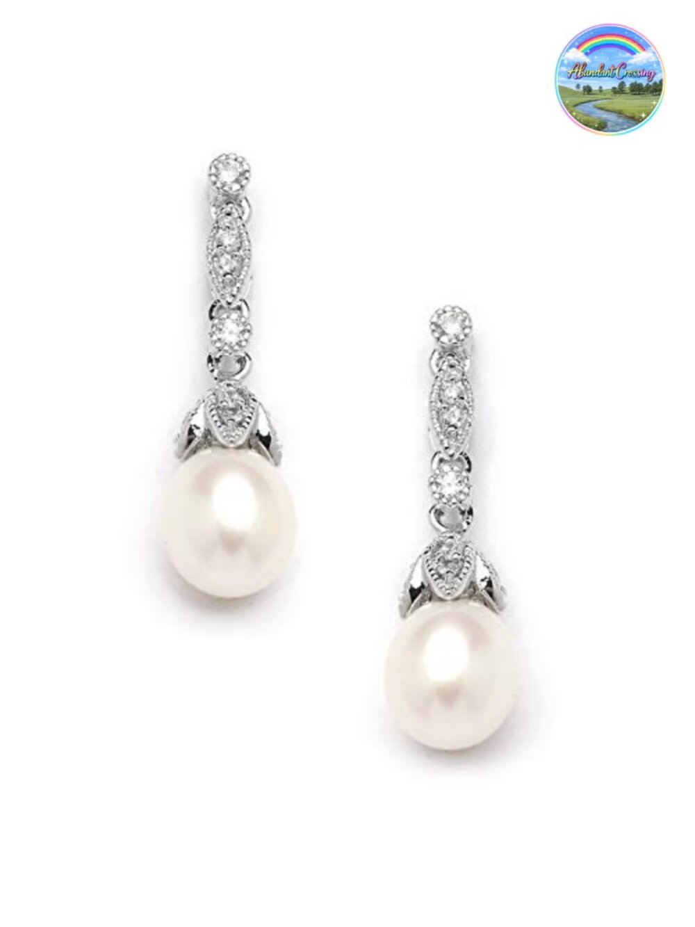 Cultured Freshwater Pearl Cubic Zirconia Bridal Drop Earrings